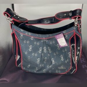 NWT Charriol canvas bag, with black patent leather & red detailing